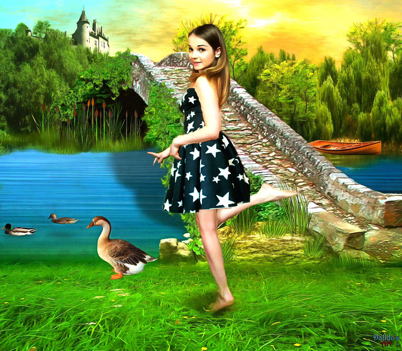 Playing in lake