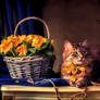 With A Basket Of Primula By Daykiney