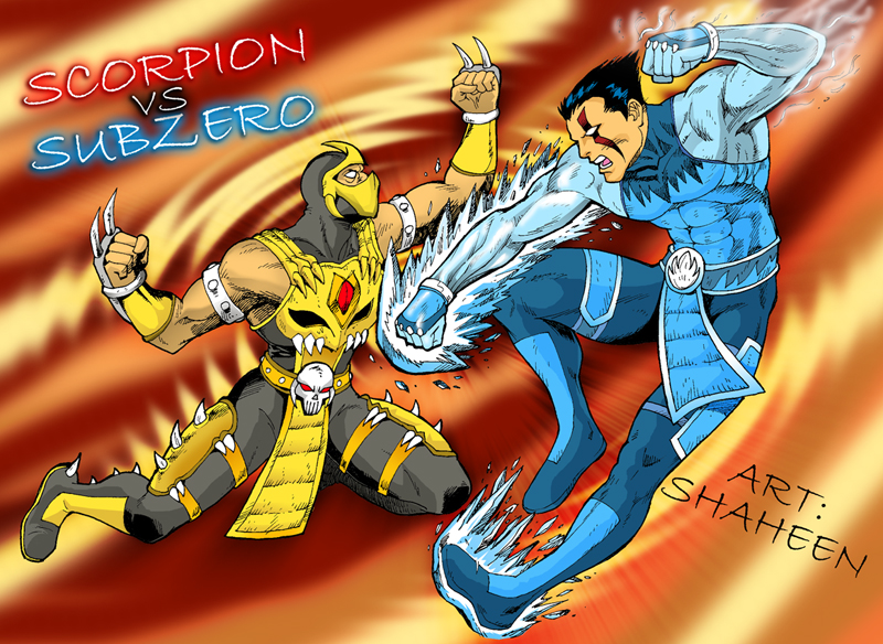 Mortal kombat scorpion vs sub zero drawing.