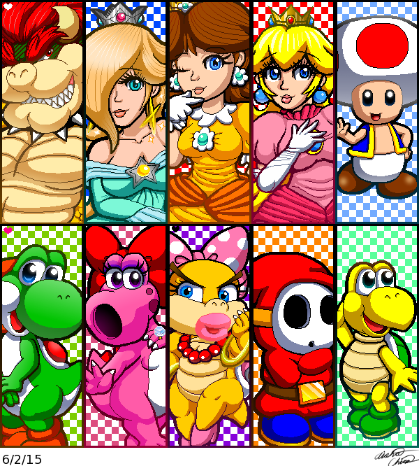 Miiverse Mario characters drawing collage