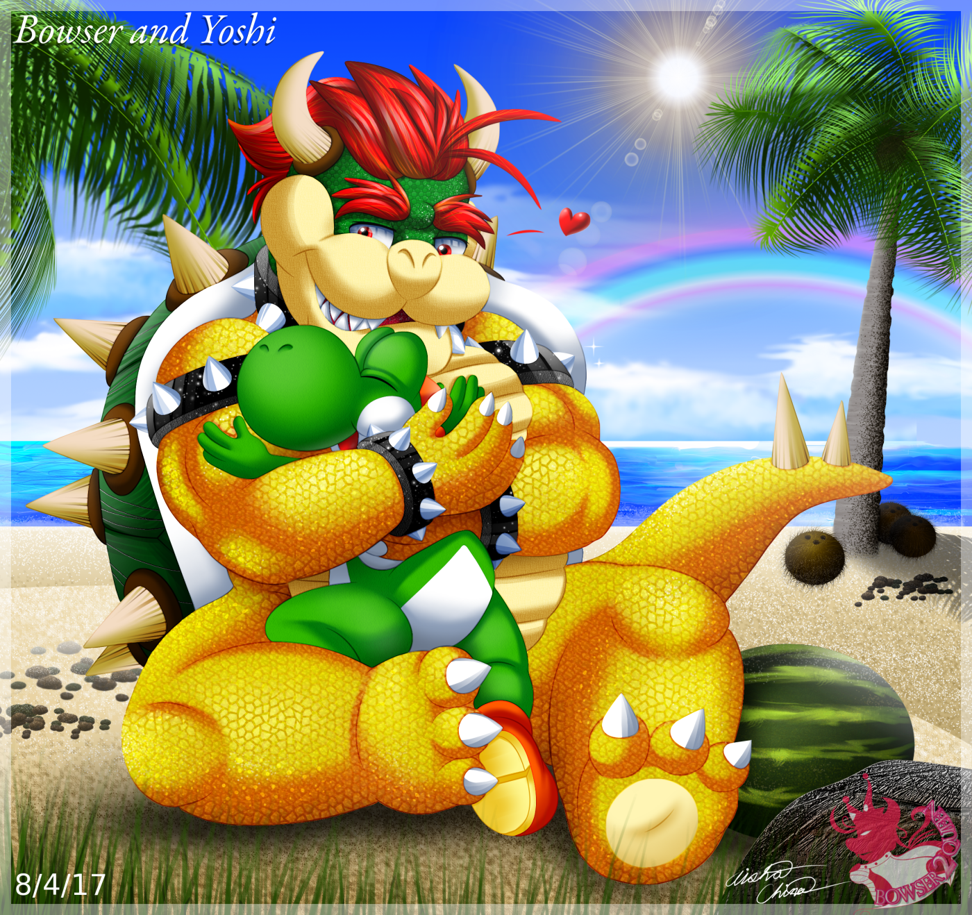 Bowser Yoshi huggles on the Beach