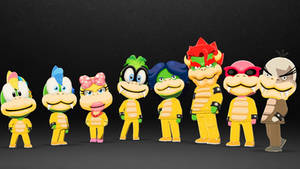 My Koopaling Miis + Bowser and Bowser Jr. Miis
