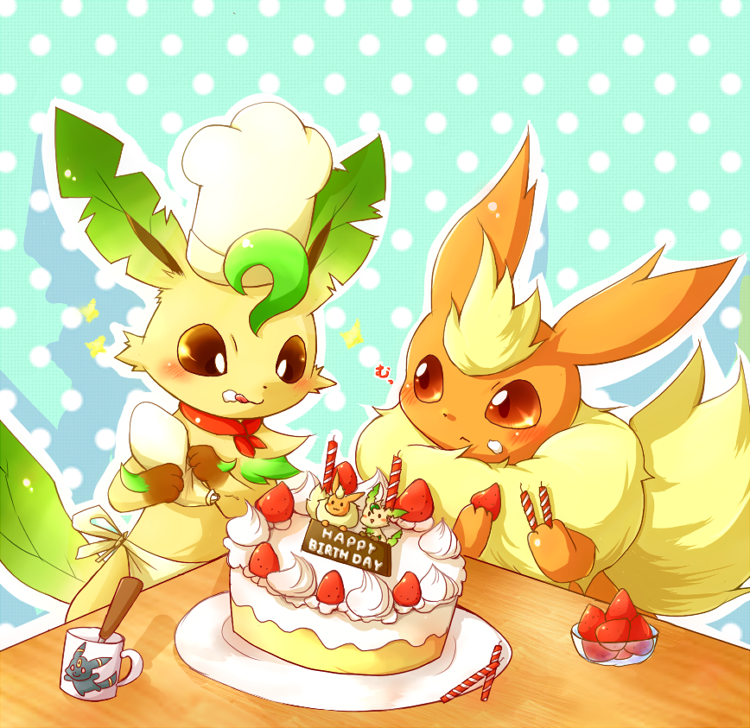 Leafeon and Flareon eating