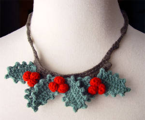 crochet holly berry necklace by meekssandygirl