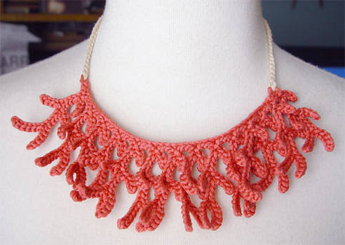 Crochet silk coral necklace