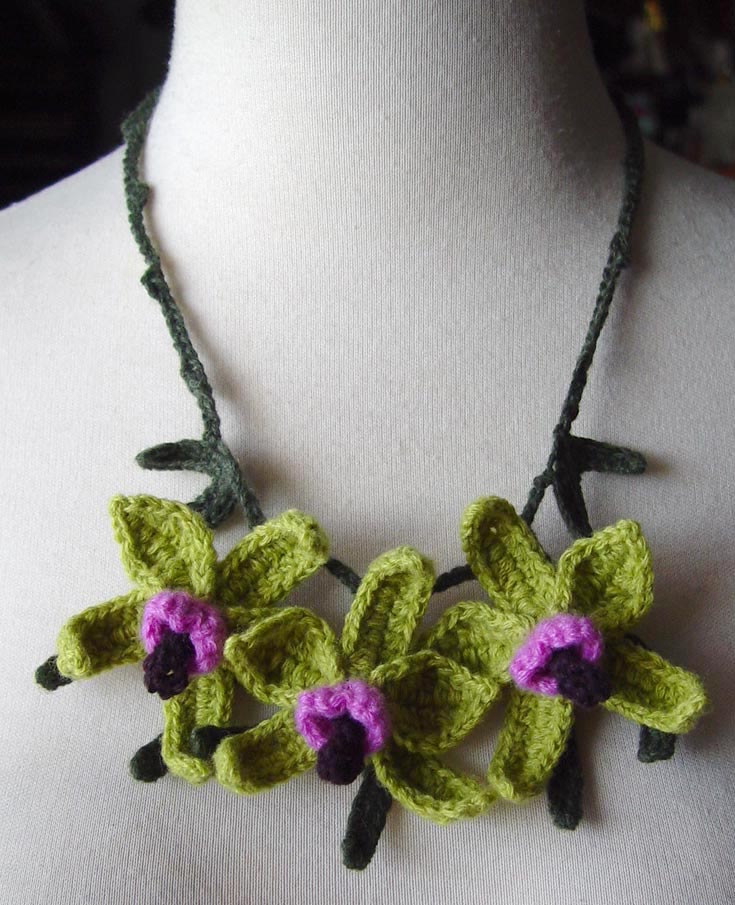 Crochet Green Orchids Necklace