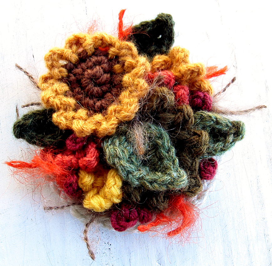 Crochet Sunflower Pin Brooch