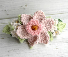 Crochet Hair Barrette Pink Daffodil