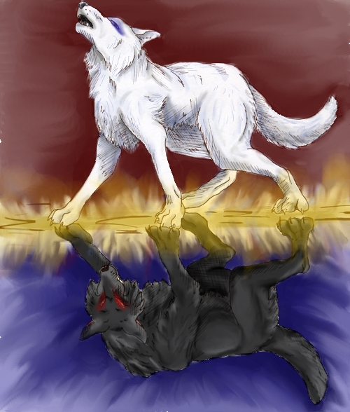 Wolf Reverse Split wolf split between, background by pikachoo08 on DeviantArt