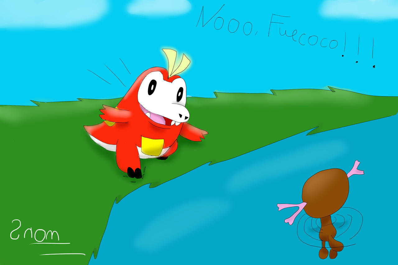 Fuecoco falling to the lake by Snowflake003 on DeviantArt