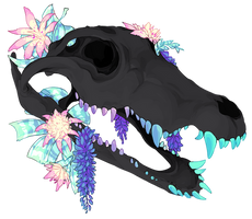 crocodile skull + flowers