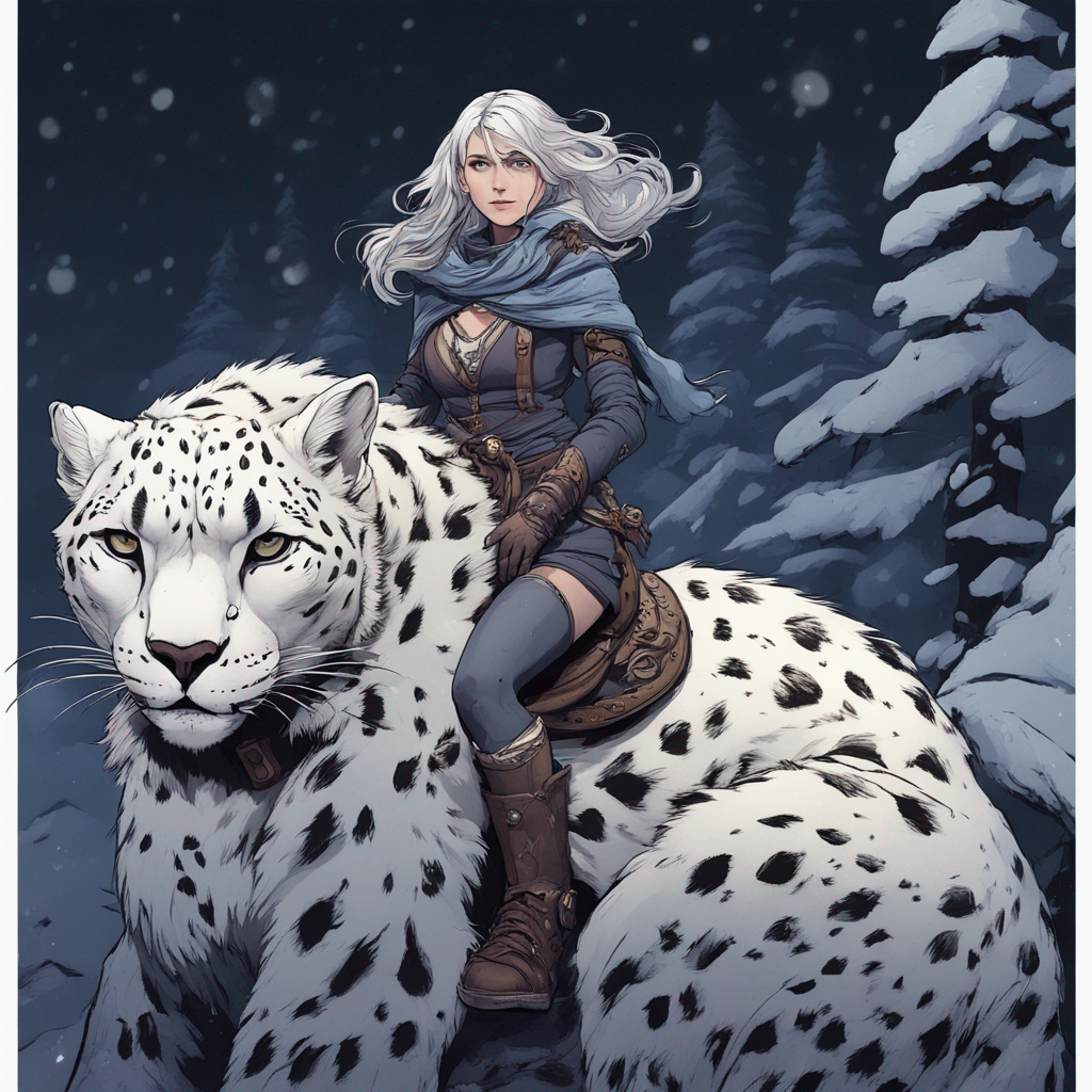 Woman Riding A Leopard Girl riding on a giant snow leopard at night by RoseBlossomFlower on ...