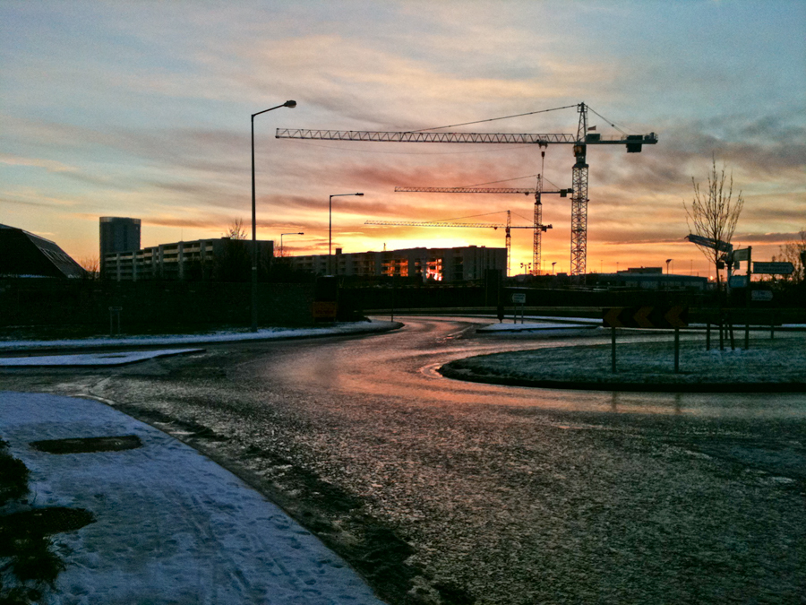 Charlestown cranes at sunset