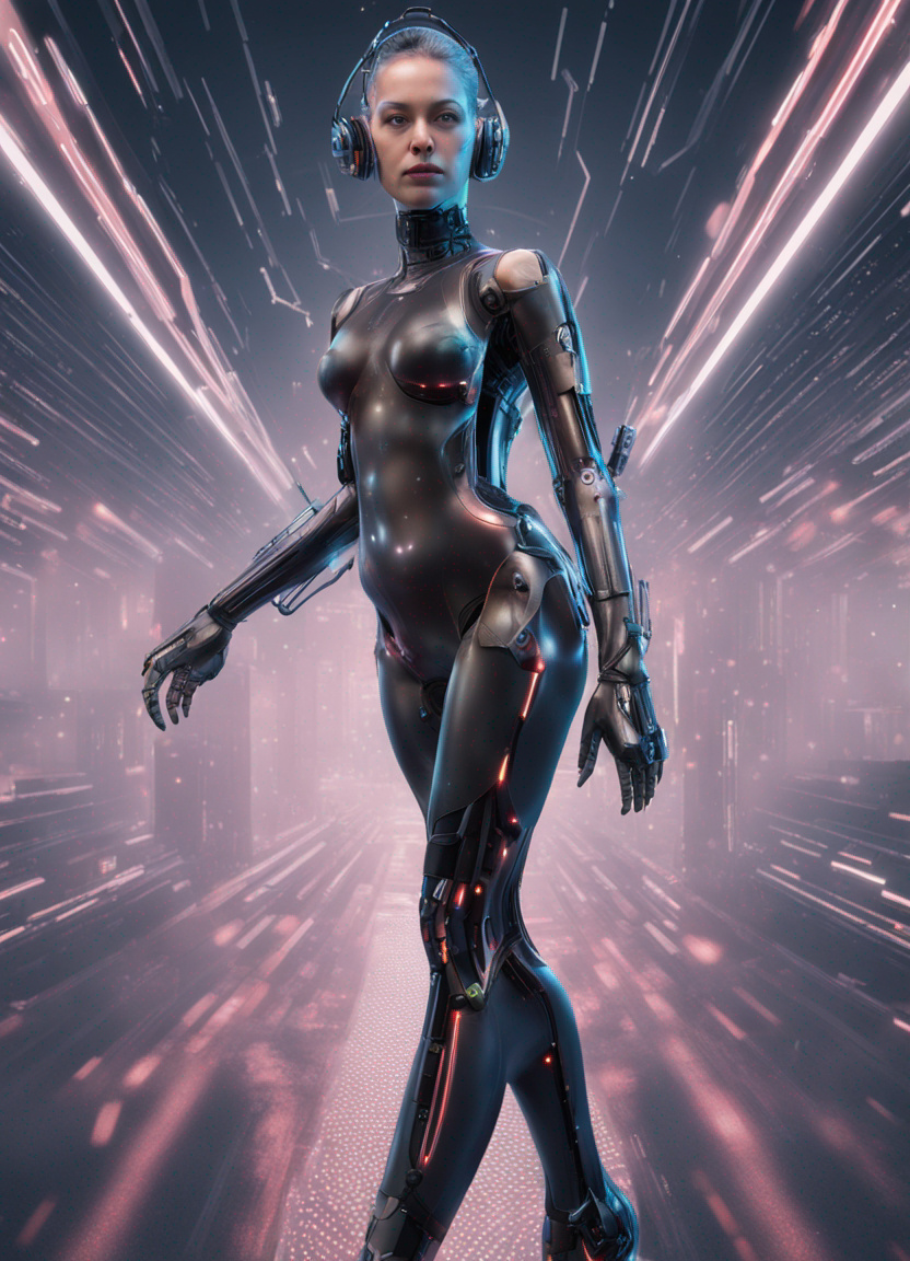 Cybernetic Woman Walking Into The Metaverse
