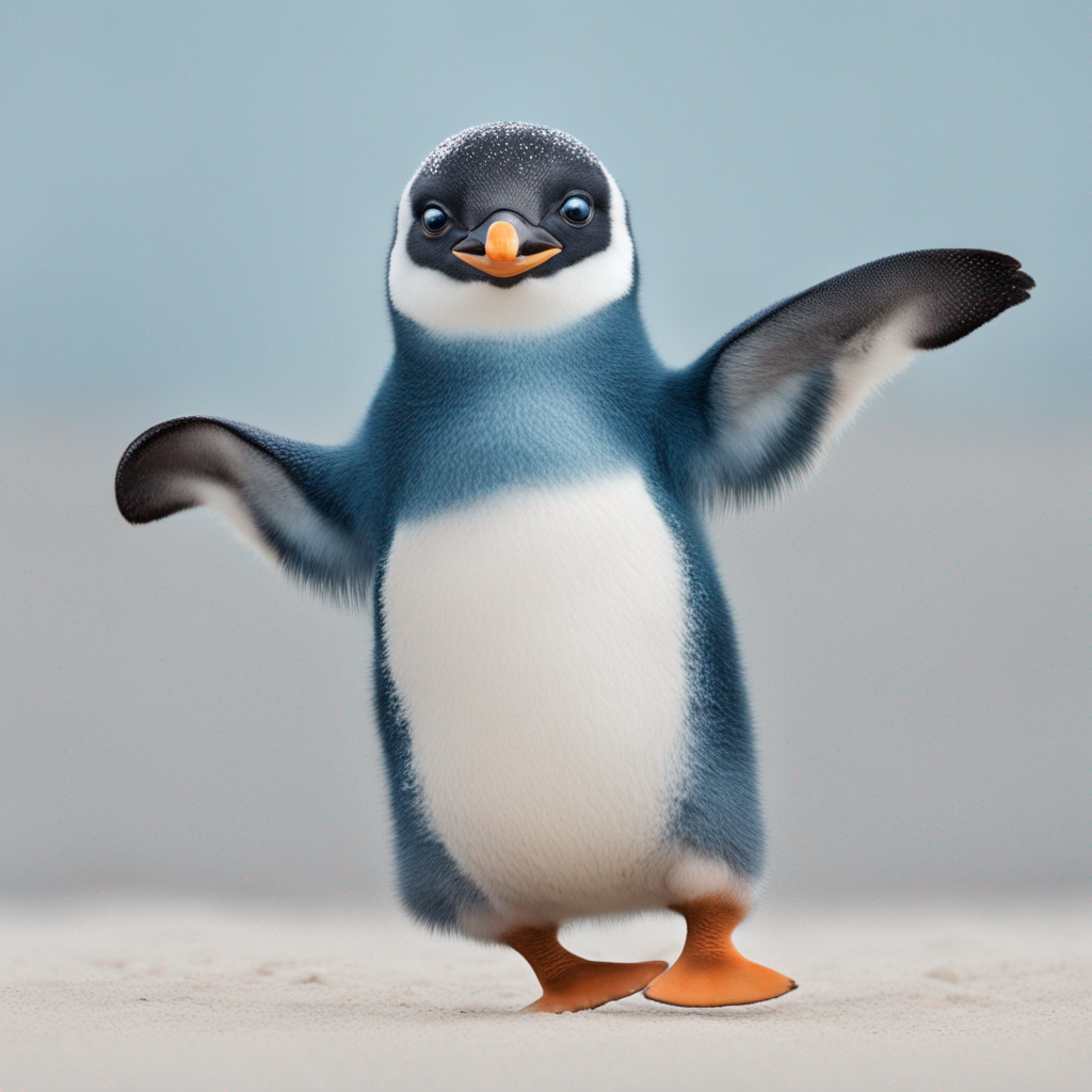 Blue Cute Penguin With Wing Spreaded Jumping