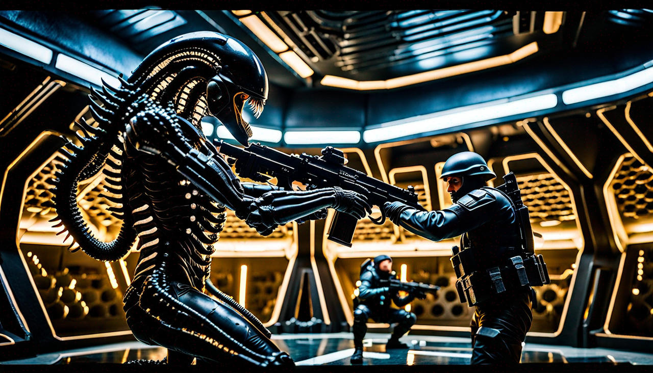 Soldier and Alien fighting