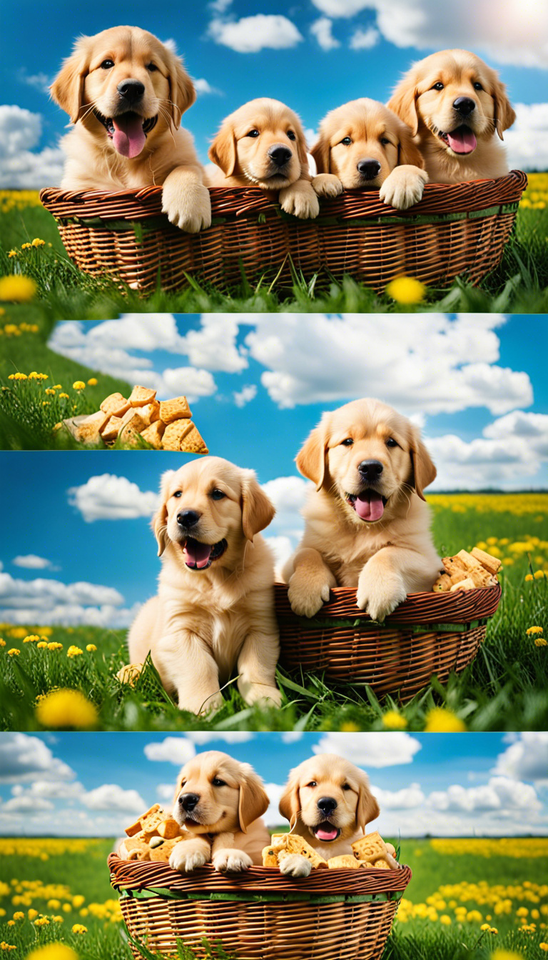 Renaissance Picture With A Litter Of Golden Retrie