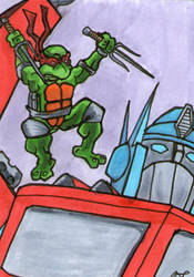 Raphael vs Optimus Prime by johnnyism