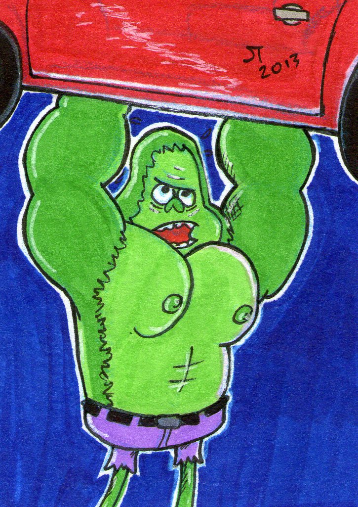 Skips as The Hulk sketch card