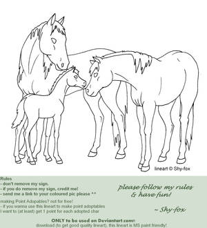 horse family  lineart