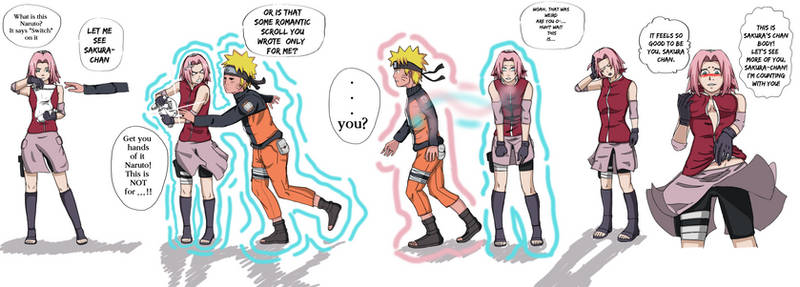 Switch scroll? Naruto/Sakura body swap -COMMISSION