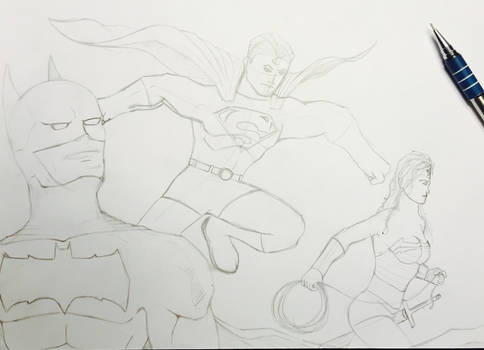 Batman, Superman and Wonder Woman pencils (DC)