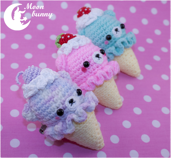 Crochet ice cream baby bear Charm By Moonbunny