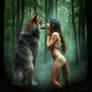 Girl Transforms Into Wolf, Forest, Naked, Kissing
