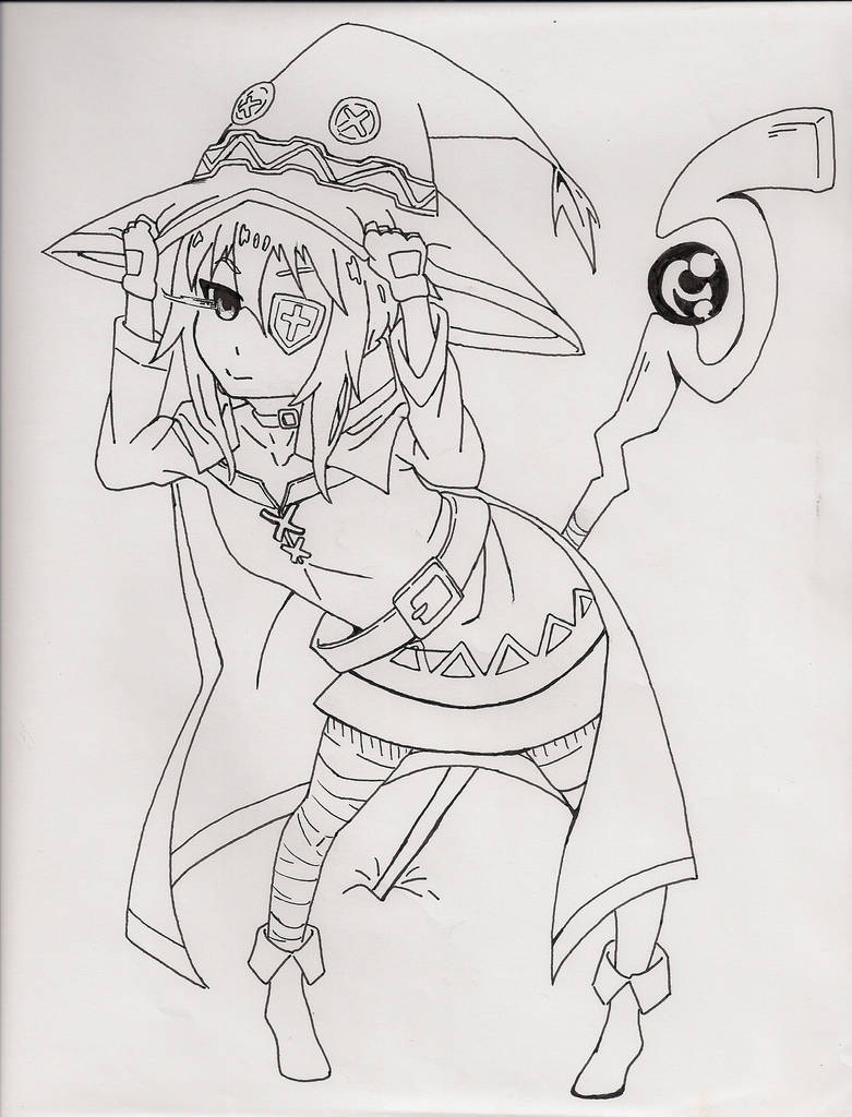 Megumin Lineart by Kazukki on DeviantArt