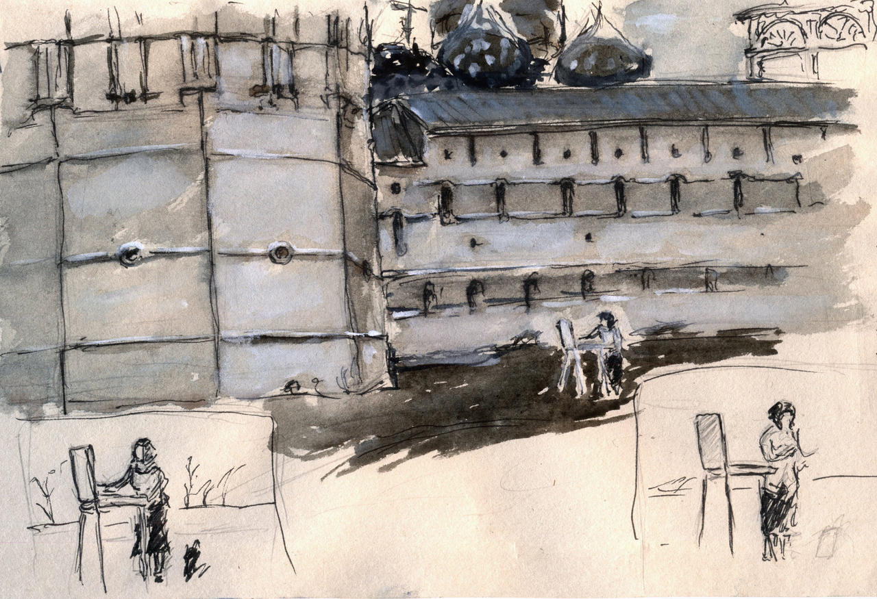 Watercolor sketch 10 august 2024 Lavra (grisaille)