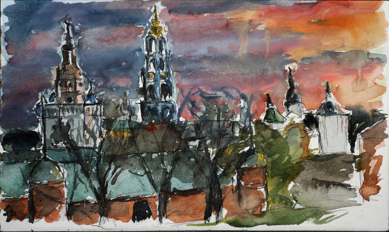 Watercolor sketch 19 oct. 2024 Lavra at sunset