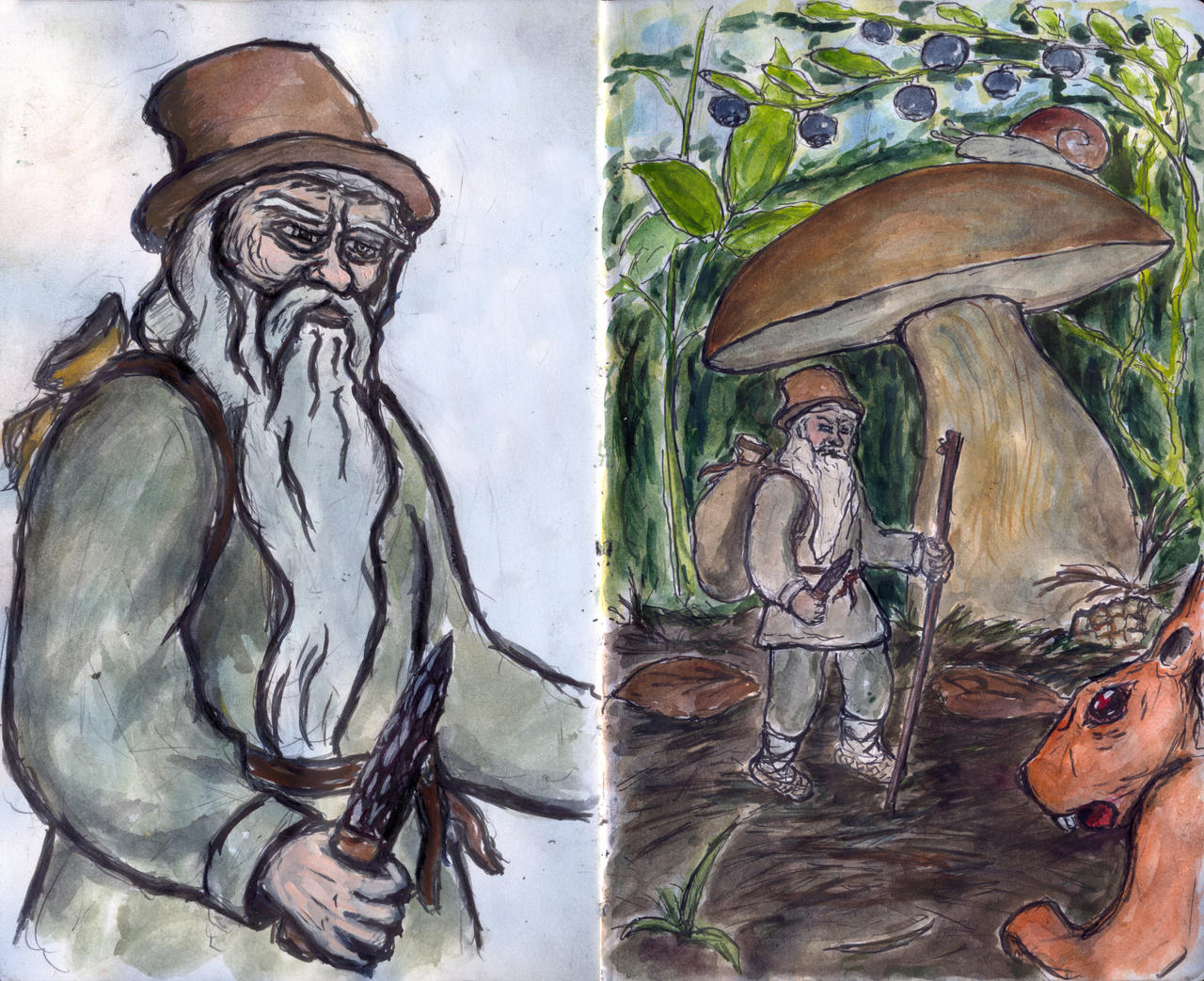 Leshiy and demoniac squirrel (preliminary sketch)