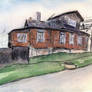 Old house watercolor sketch