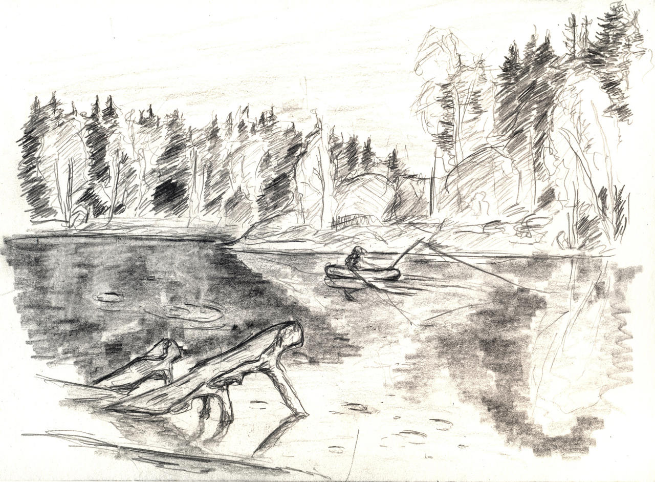 Sketch 18 October 2025 Pond wit fisherman