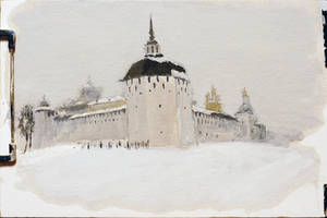 Oil sketch (Lavra on a foggy winter day)
