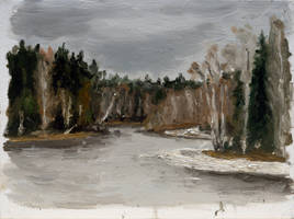 Cold cloudy day in April (oil sketch)