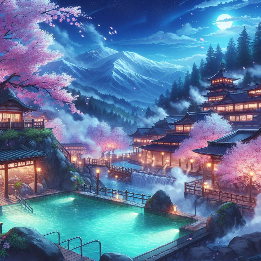 Hot Spring Background Night Hot-spring Hotel at Night by PDMLKenneth on DeviantArt