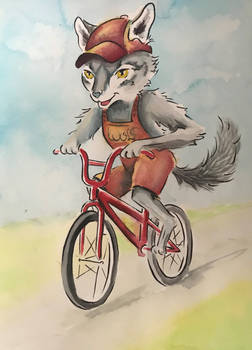 Wolf auf dem Fahrrad