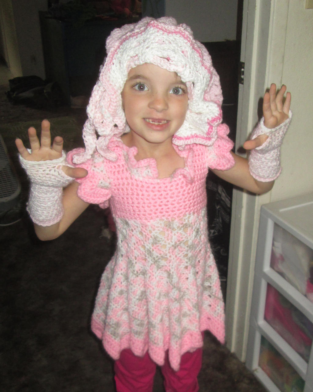 Fiona's new pink outfit...crochet