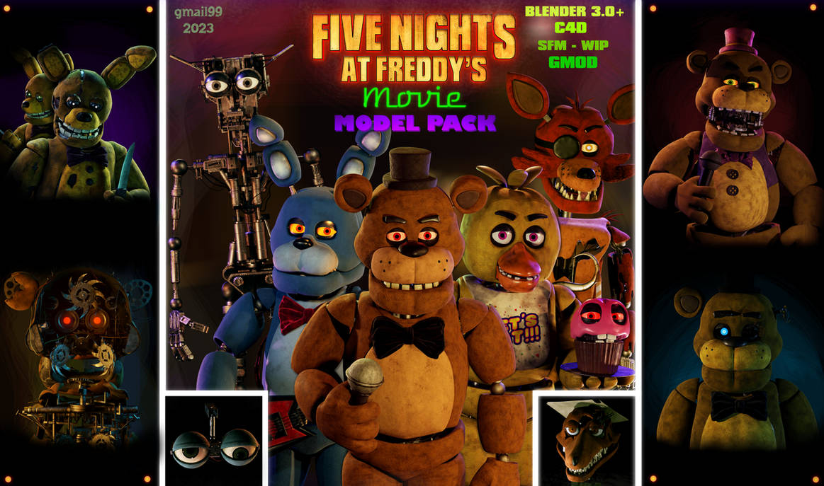 I found new FNaF 1 models for Blender with super spicy materials and made a  cool poster with them. (Credits and download in the comments) :  r/fivenightsatfreddys