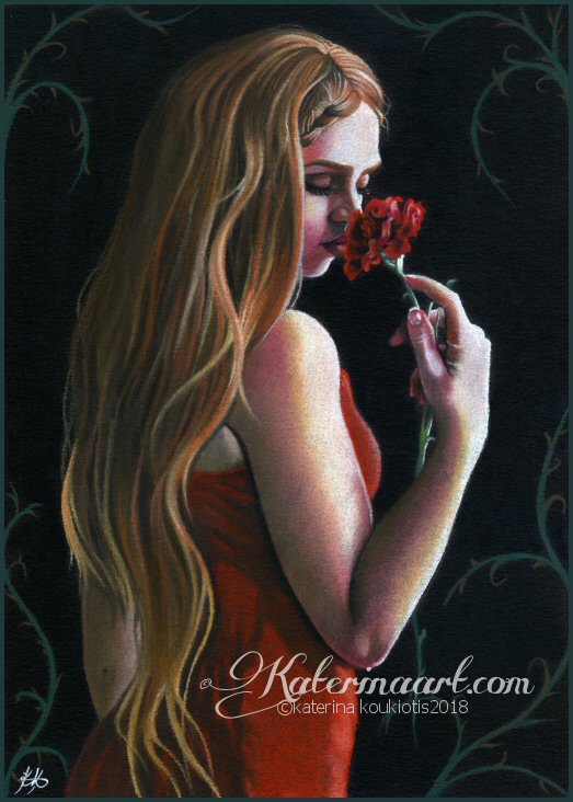 Lady In Red - Pastel Drawing Fantasy Art