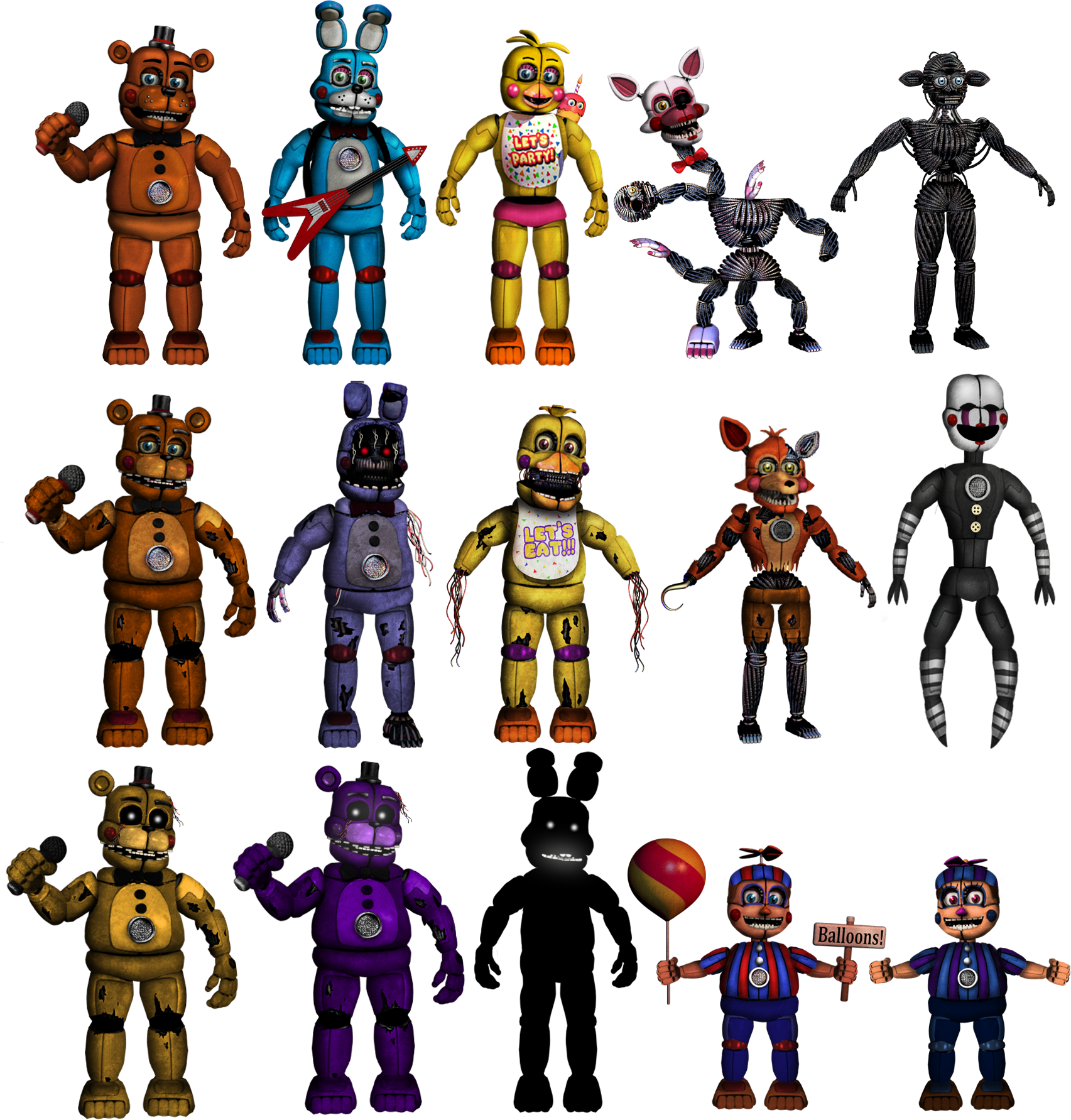 Fnaf 6-All animatronics by Diegopegaso87 on DeviantArt