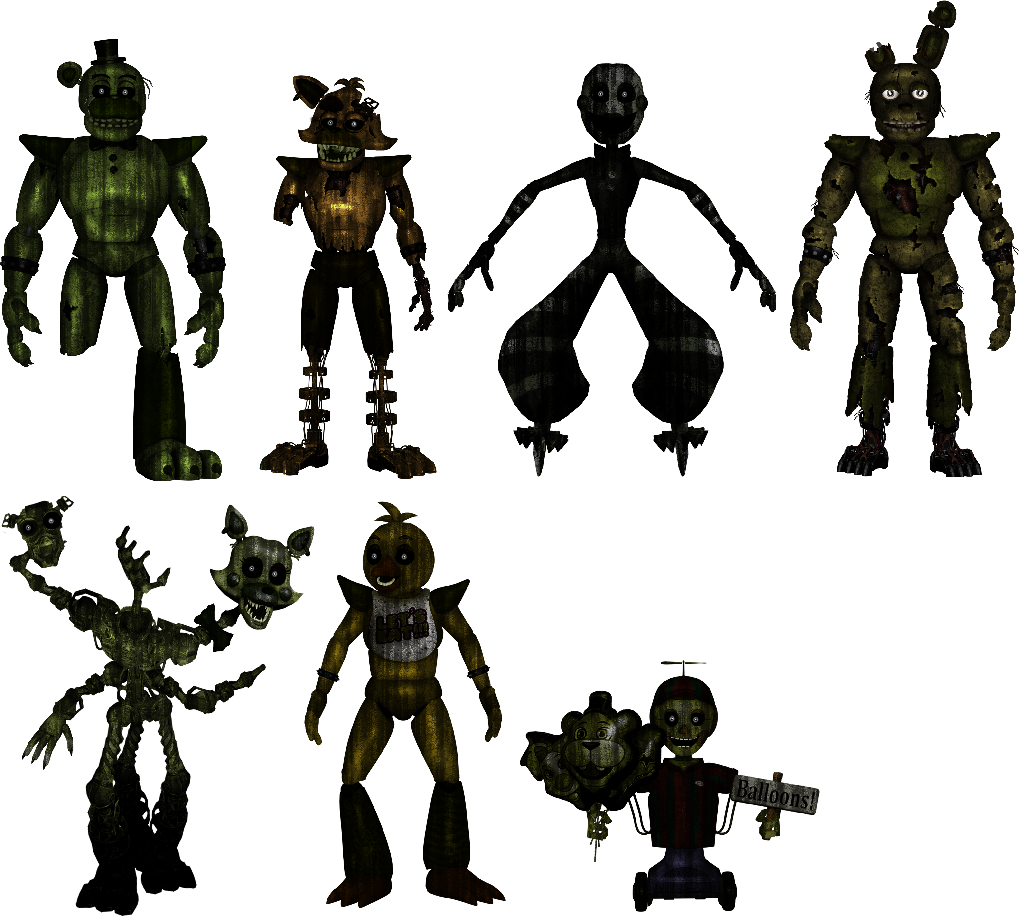 Redesigned FNAF 3 Animatronics by VantaPurple on DeviantArt