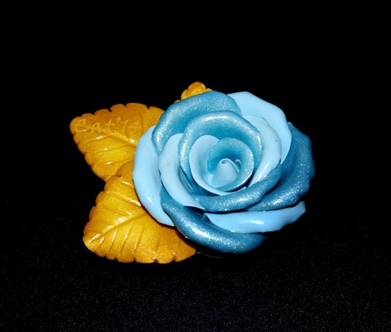 Baby Blue/Glittery Blue Rose with Golden leaves