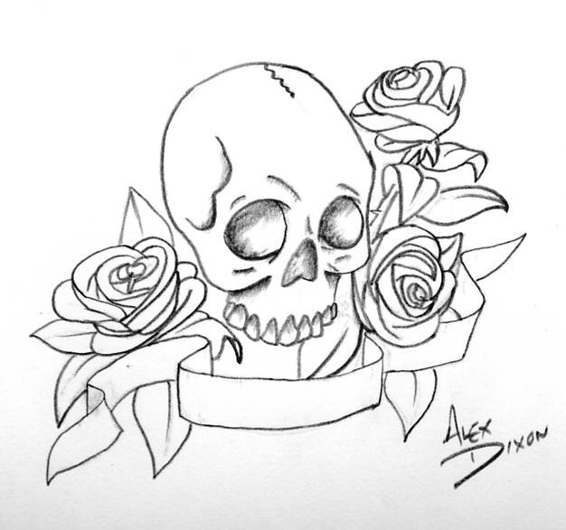 Skull With Roses and Banner by alexdicko on DeviantArt