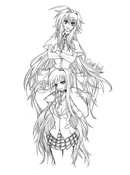 Commission Lineart Moka Akashiya and Rias Gremory