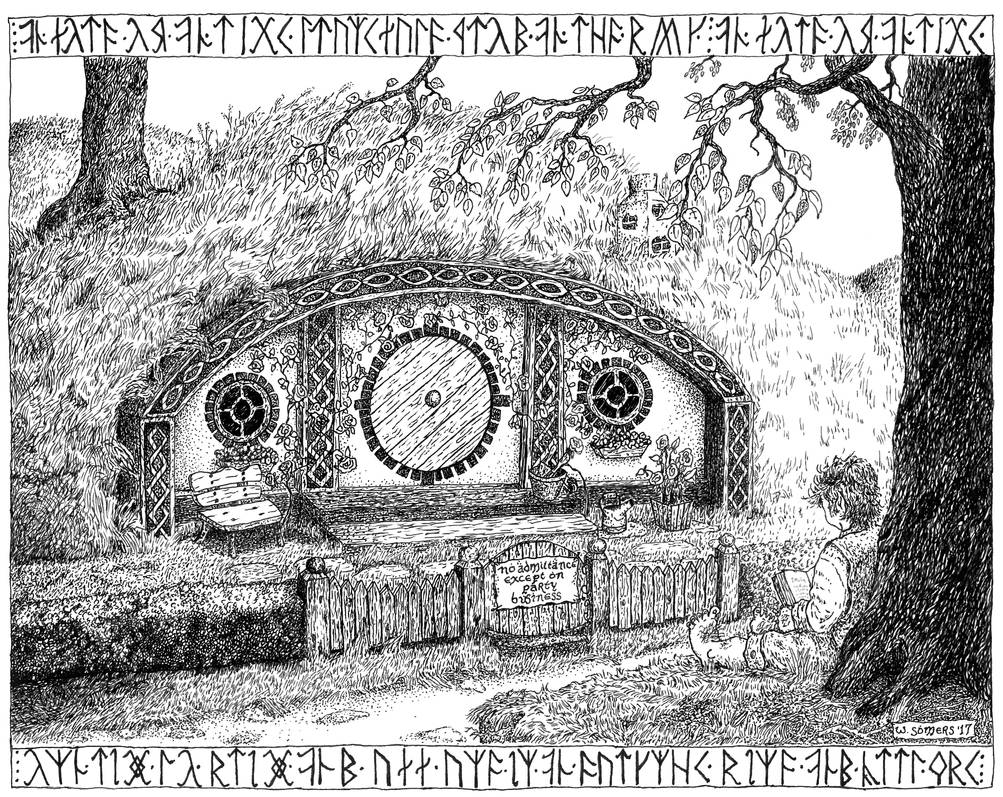 Frodo At Bag End pen and ink by somerswi