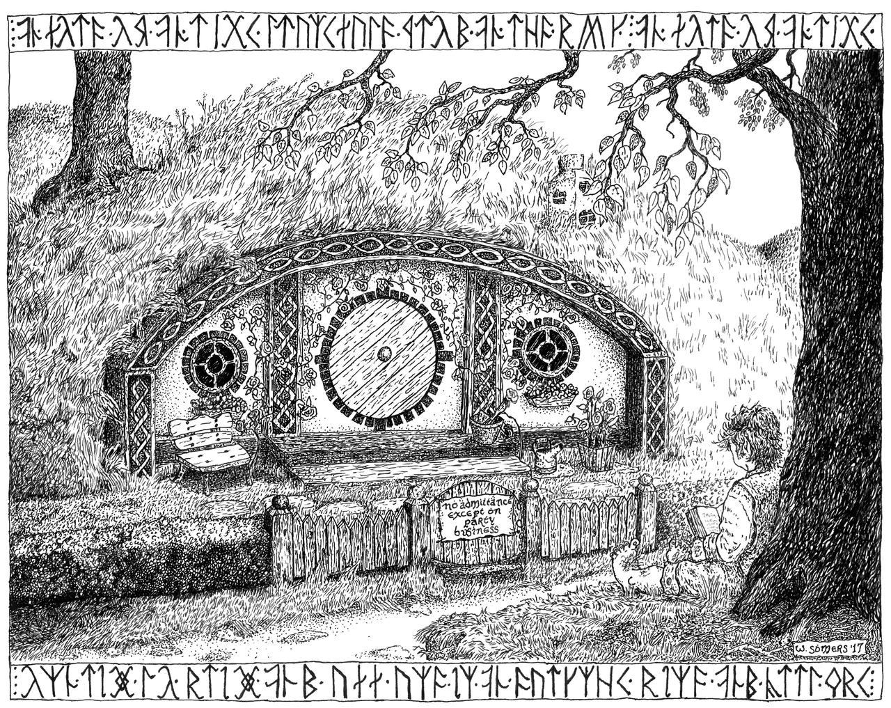 Frodo At Bag End pen and ink by somerswi