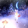 the girl snow deer lovely night