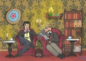 Sherlock and John relaxing at home
